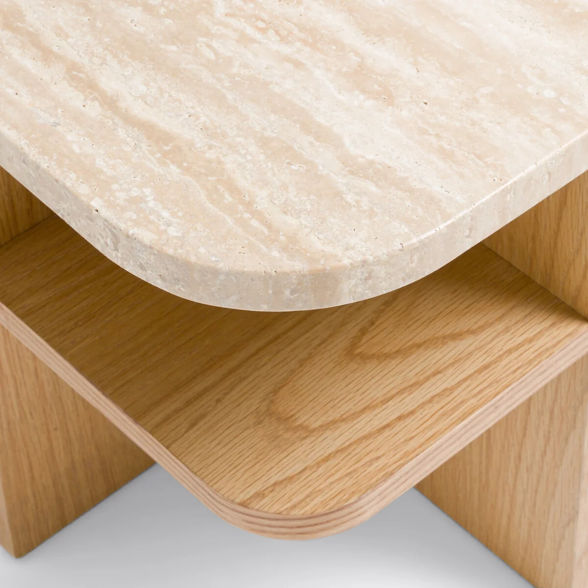 Caliste Oak Veneer & Travertine Bedside Table – image 4