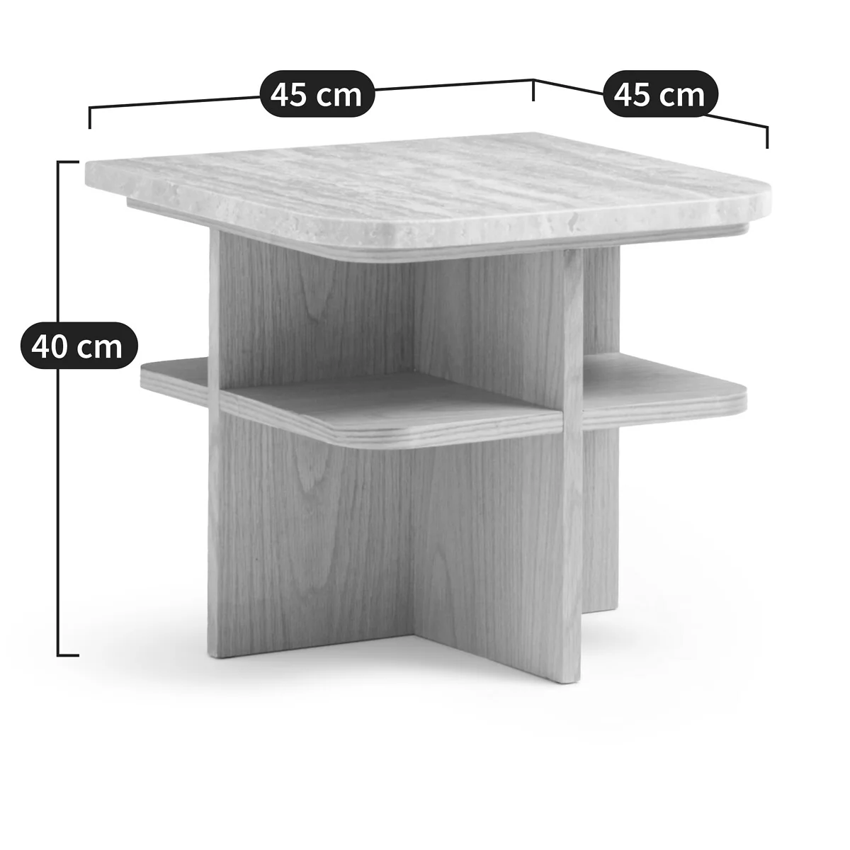 Caliste Oak Veneer & Travertine Bedside Table – image 5