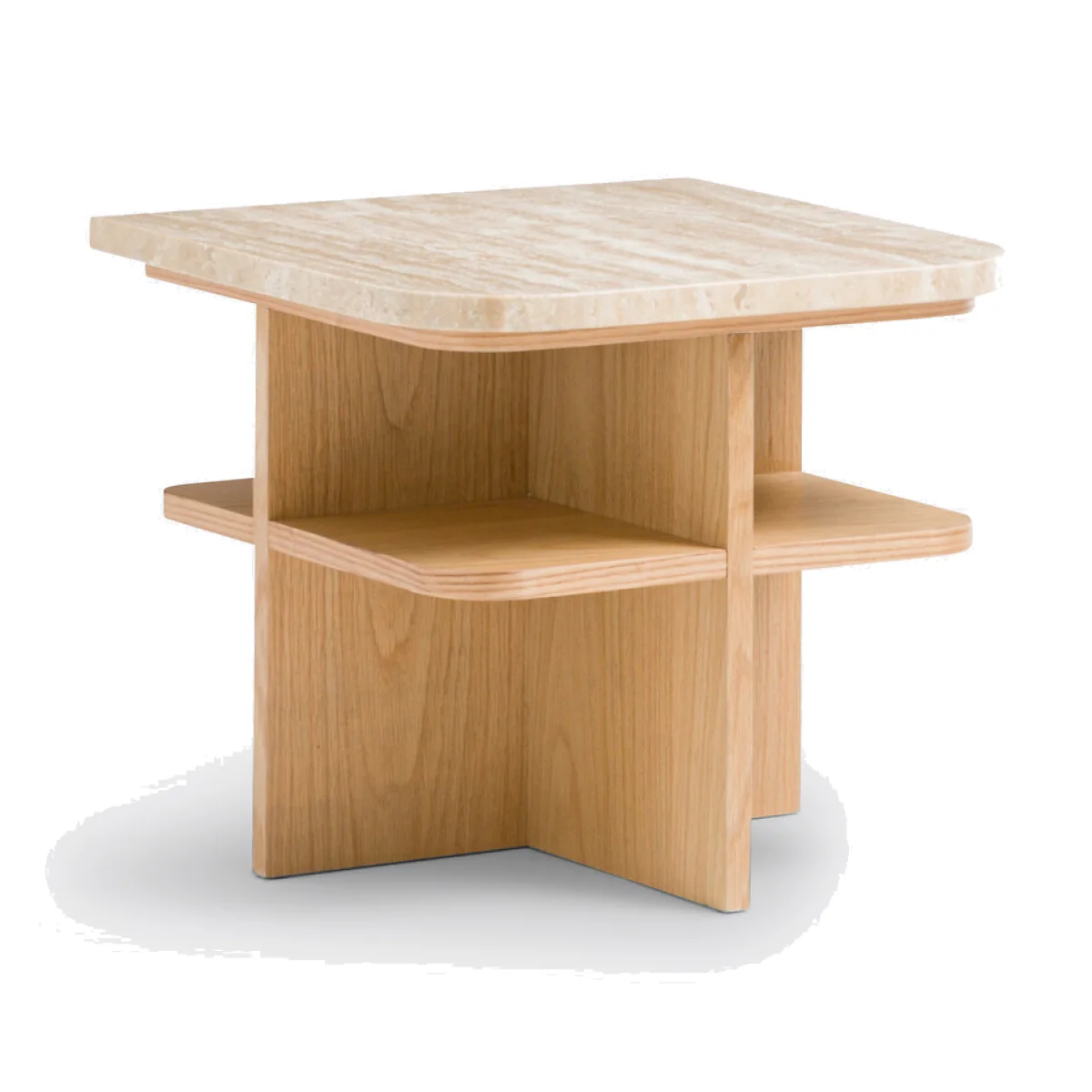 Caliste Oak Veneer & Travertine Bedside Table – image 1