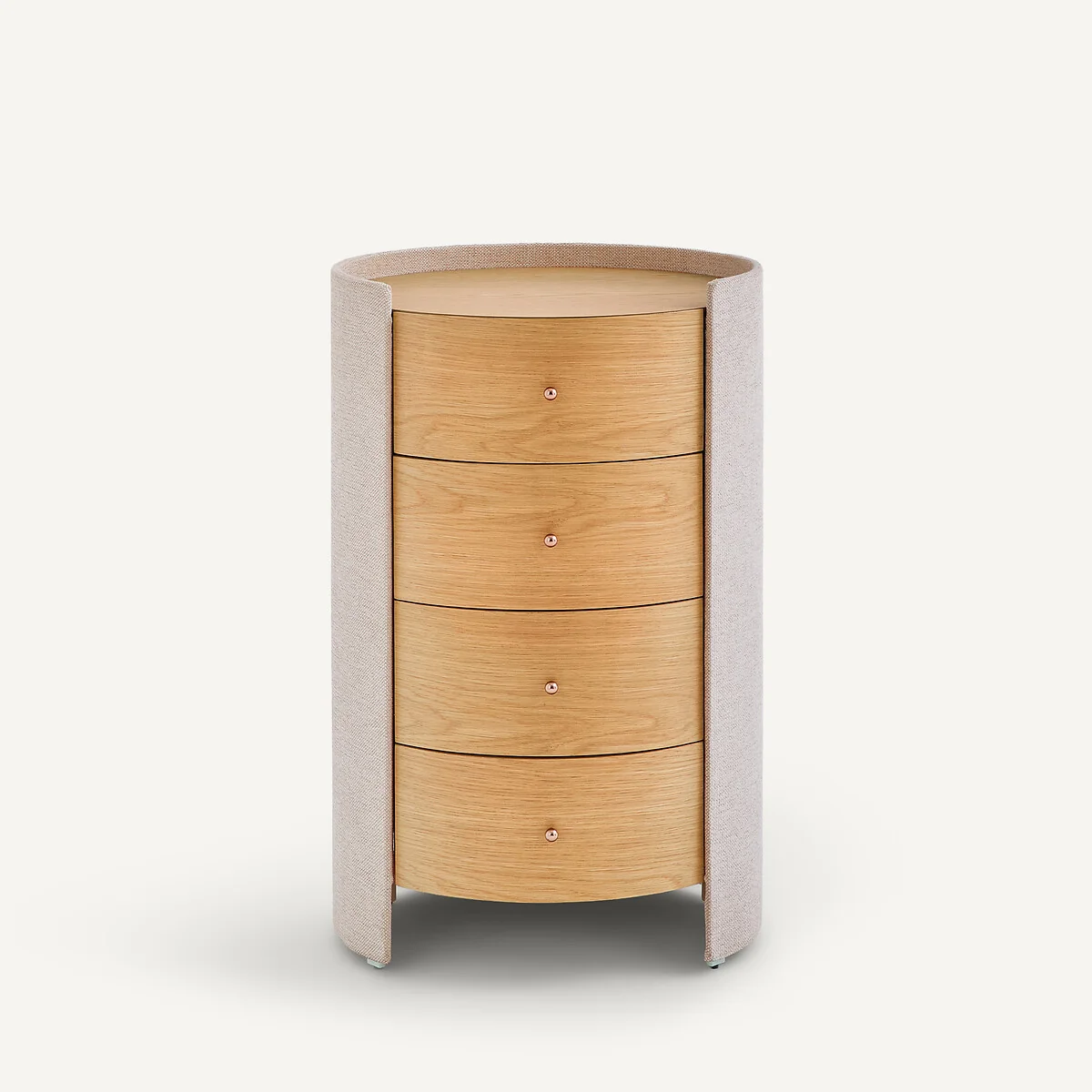 FIrmo Oak Veneer and Textured Fabrib Bedside Table – image 2