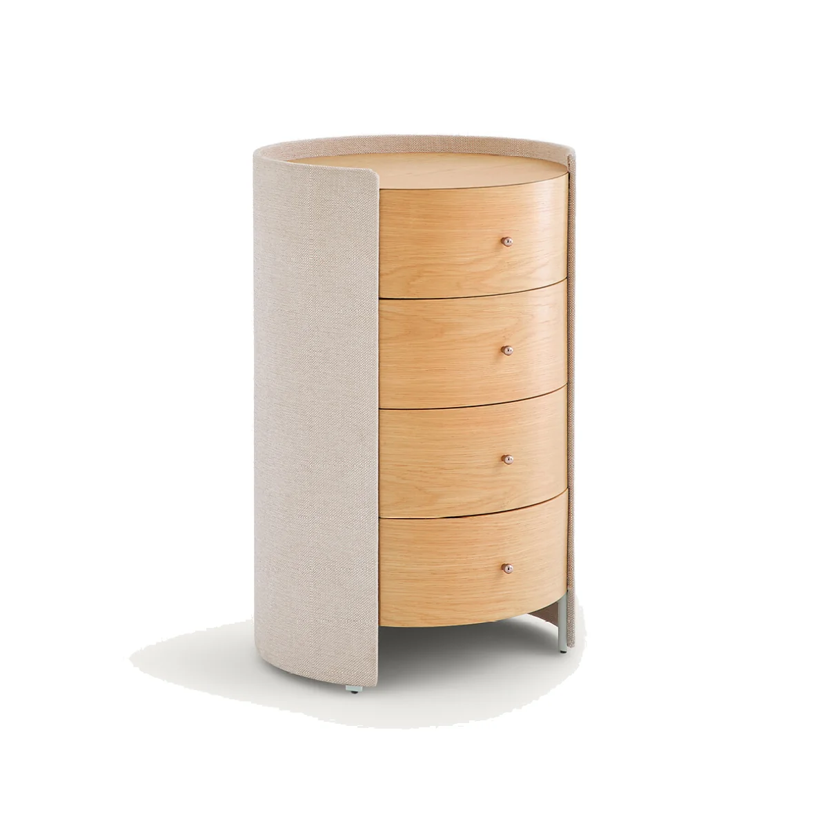 FIrmo Oak Veneer and Textured Fabrib Bedside Table – image 1