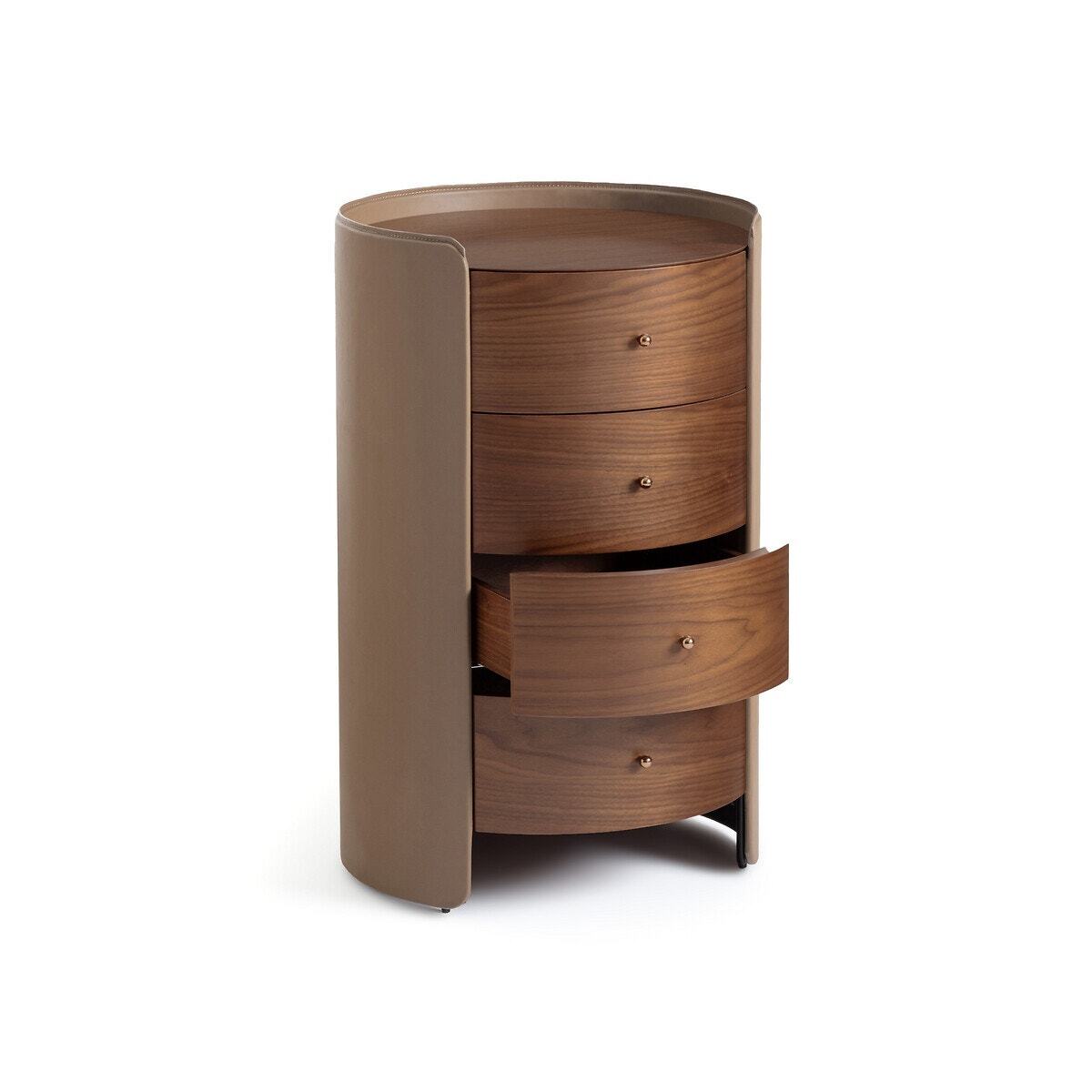 Firmo Walnut & Leather Bedside Table with Drawers – image 2