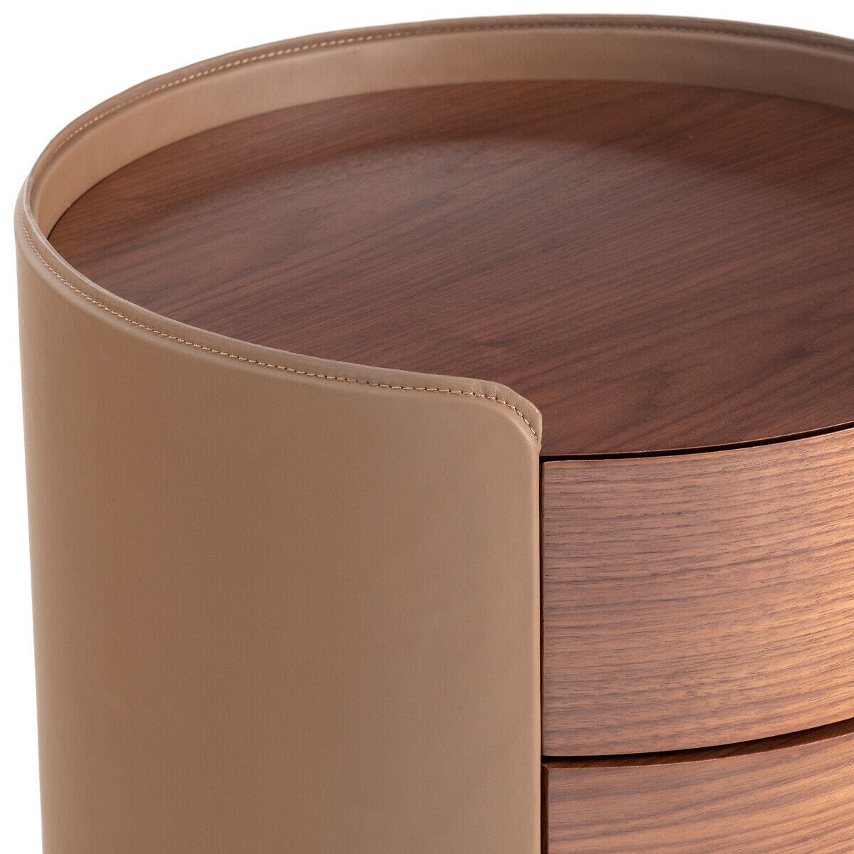 Firmo Walnut & Leather Bedside Table with Drawers – image 3