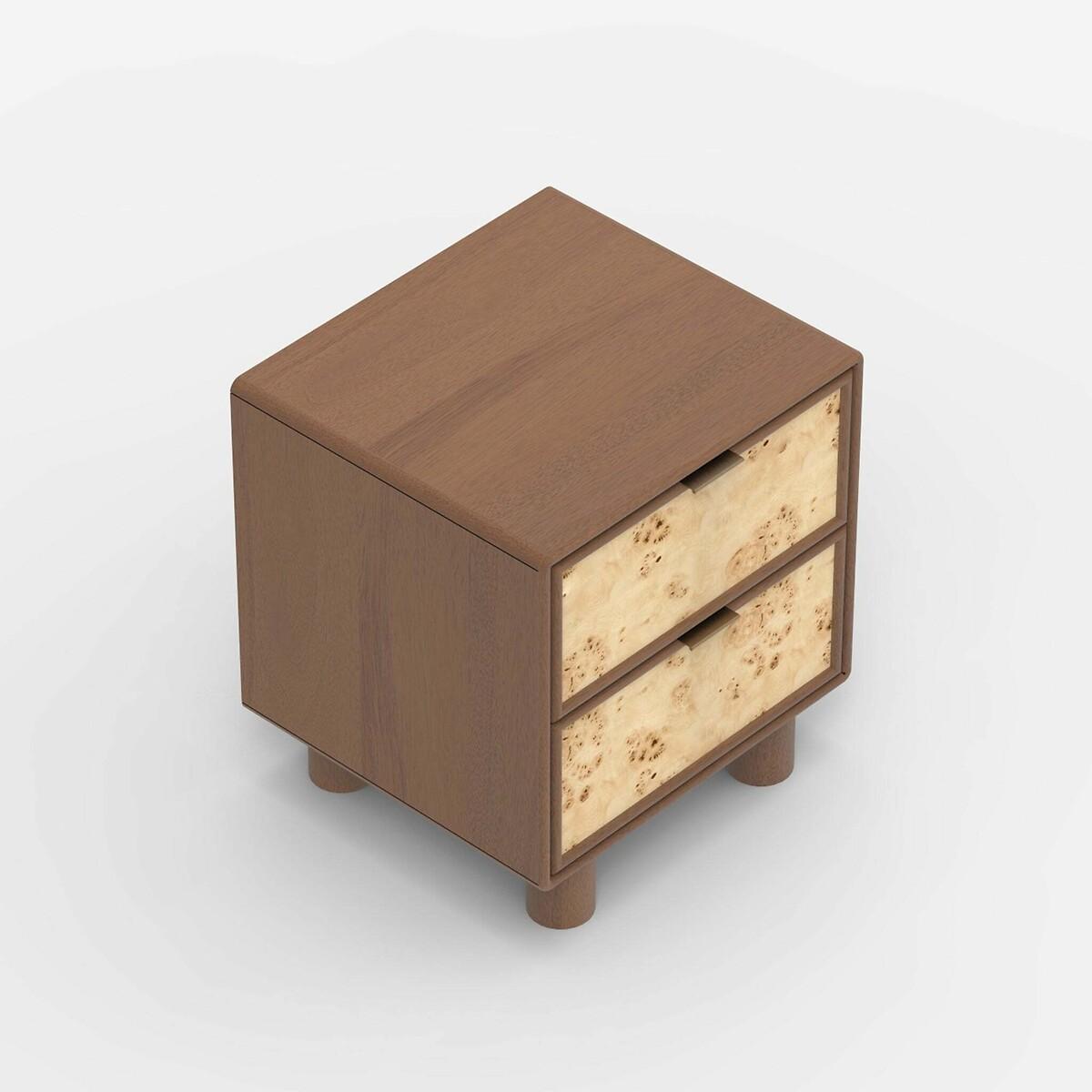 Umber Burl & Mango Wood 2 Drawer Bedside Table – image 5