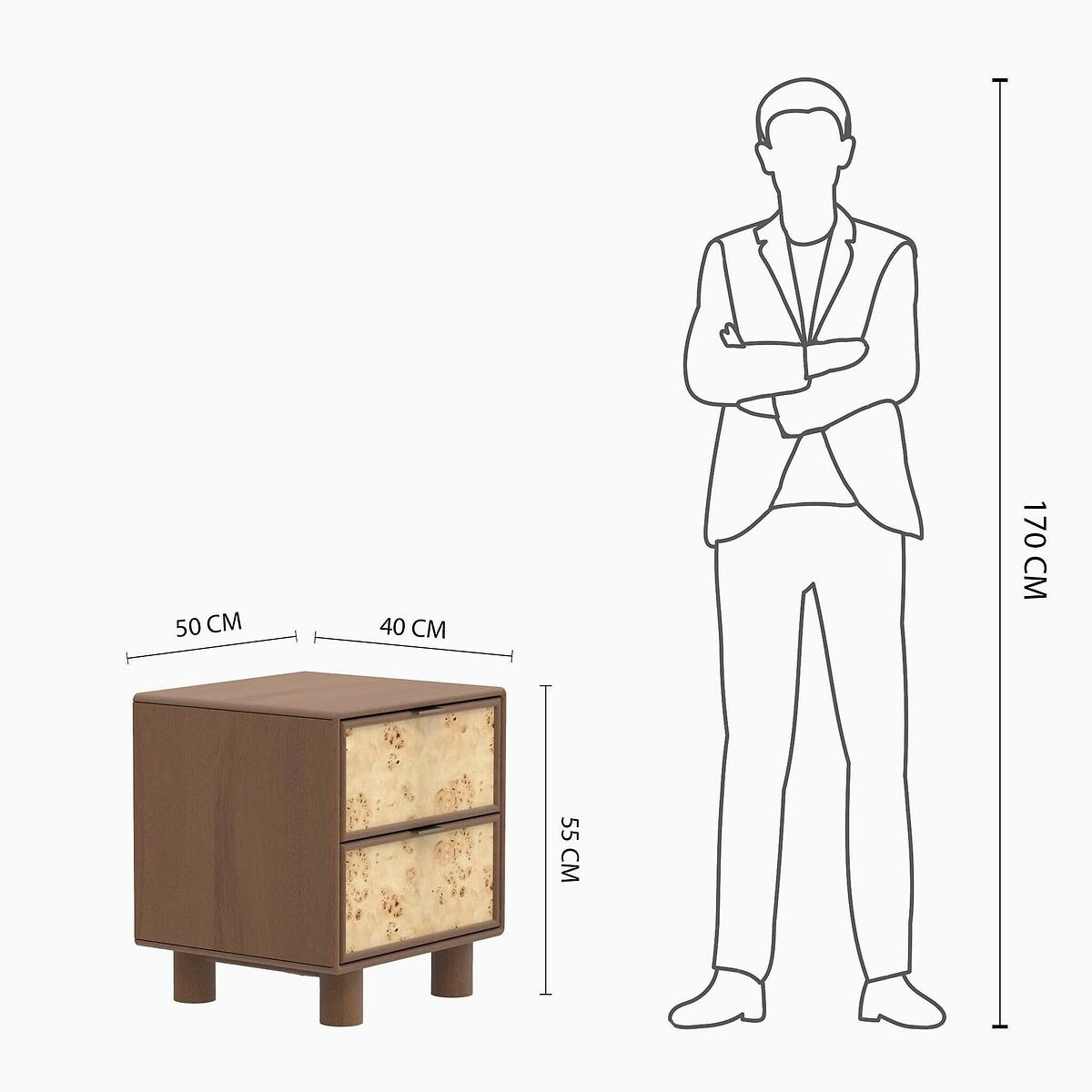 Umber Burl & Mango Wood 2 Drawer Bedside Table – image 6