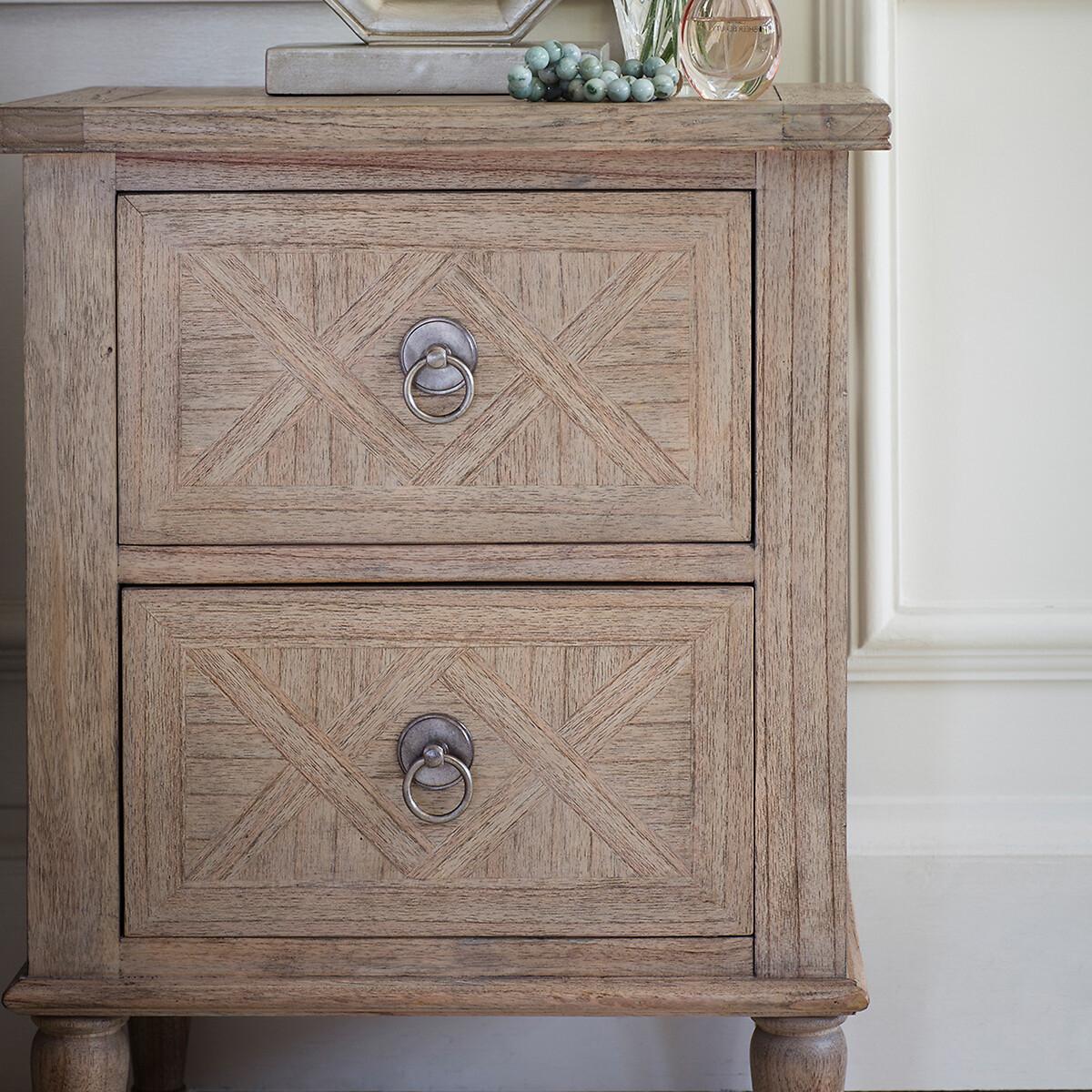 Nashik 2 Drawer Ash Wood Parquet Bedside Table – image 2