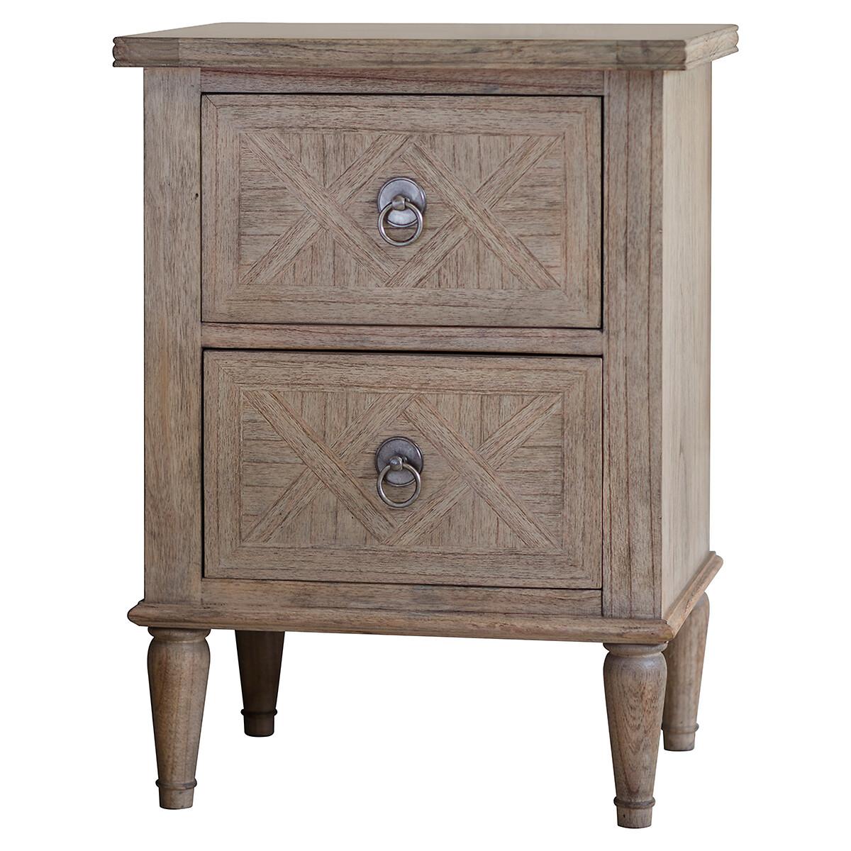 Nashik 2 Drawer Ash Wood Parquet Bedside Table – image 3