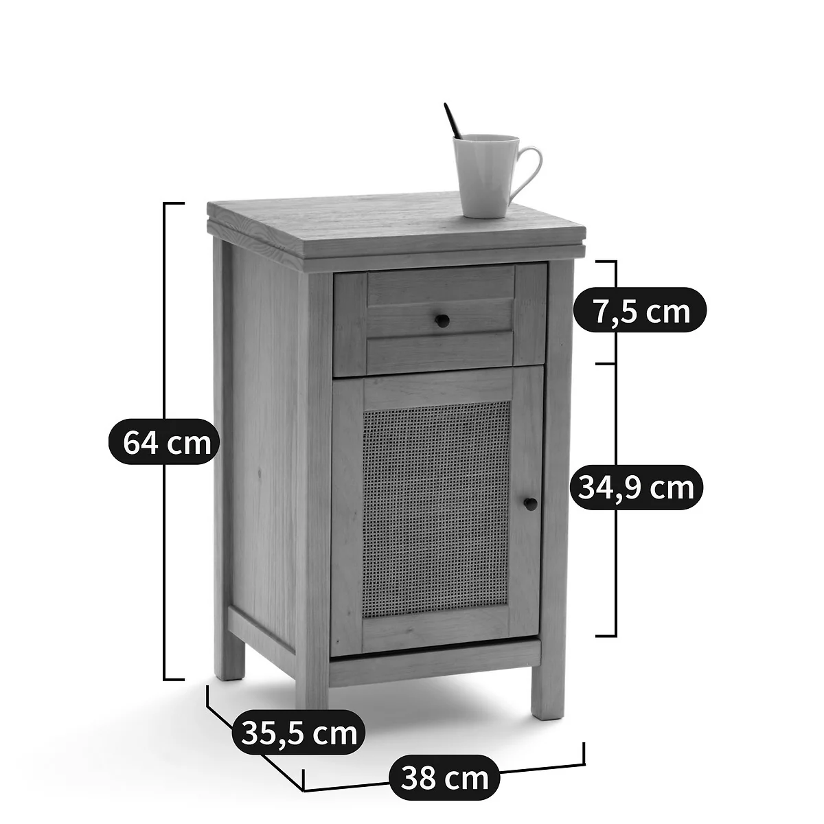 Gabin Bedside Table with 1 Drawer & 1 Cane Cupboard – image 5