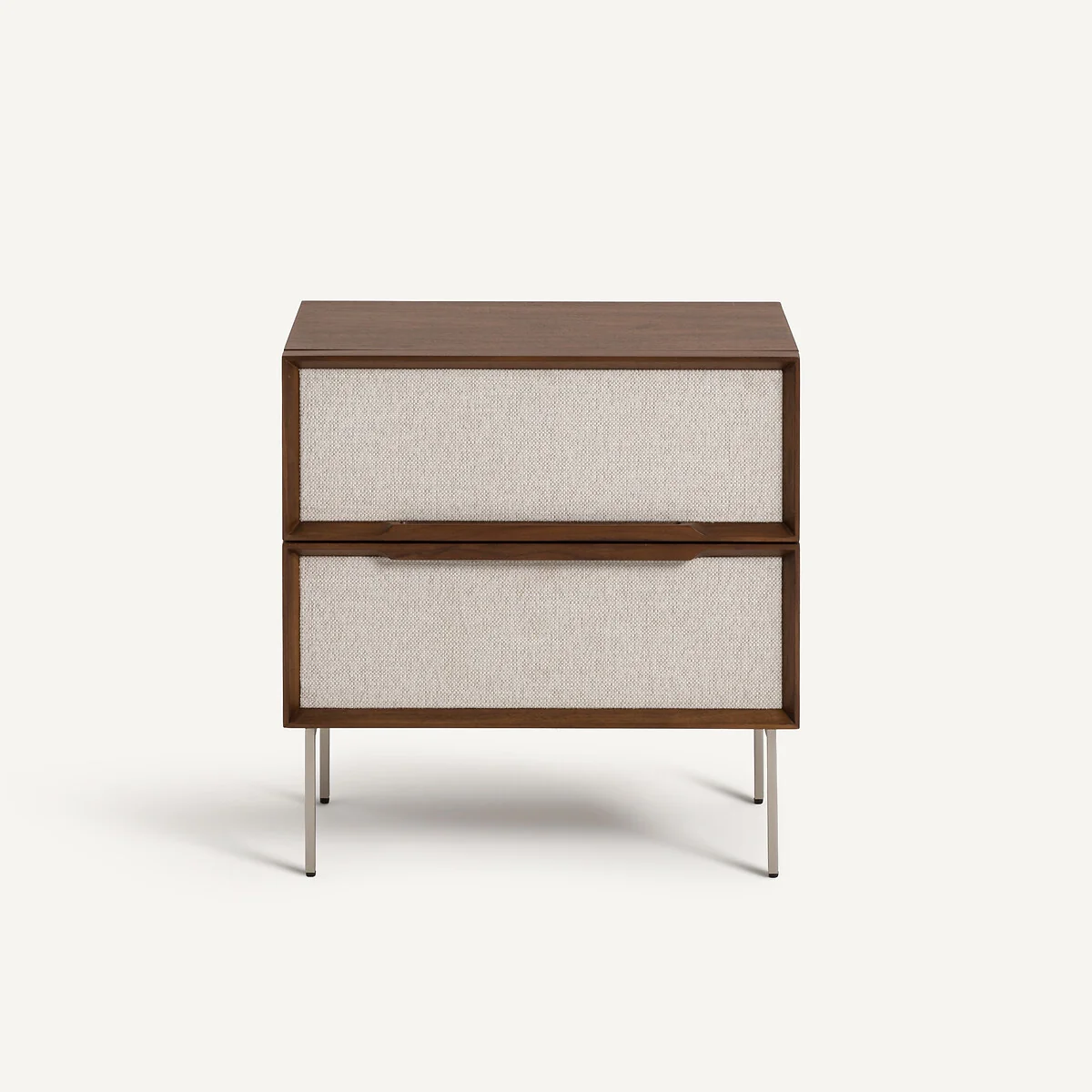 Omid 2-Drawer Bedside Table in Walnut Veneer and Fabric – image 3