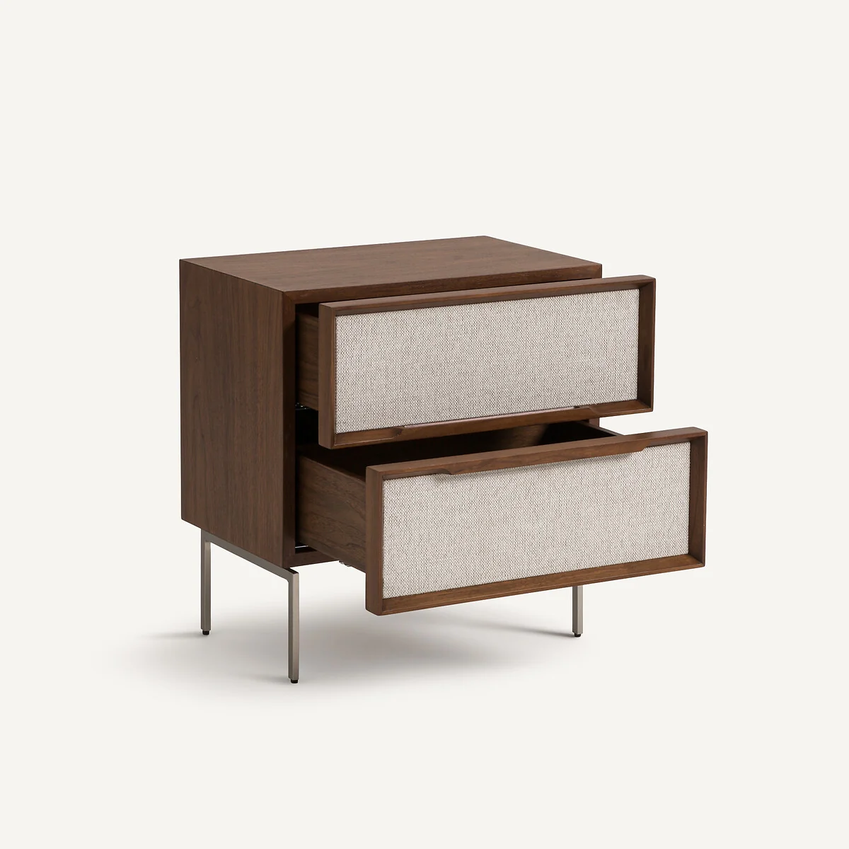 Omid 2-Drawer Bedside Table in Walnut Veneer and Fabric – image 4