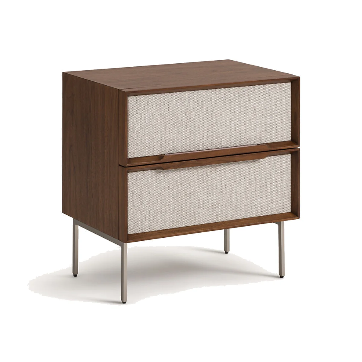 Omid 2-Drawer Bedside Table in Walnut Veneer and Fabric – image 1