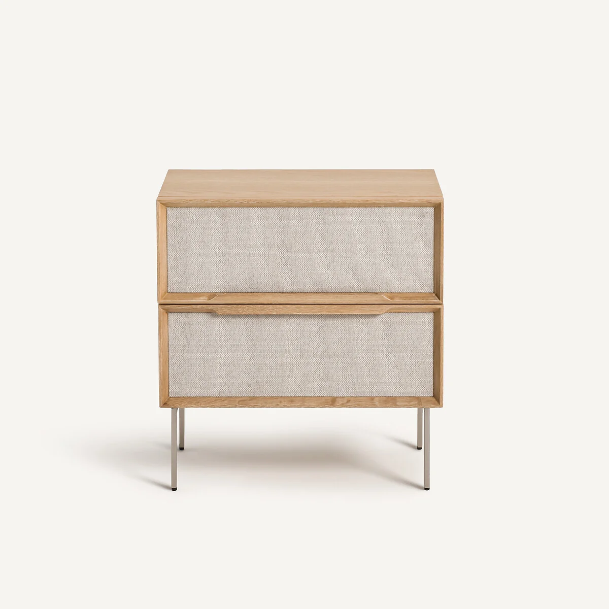 Omid Bedside Cabinet with 2 Drawers in Oak Veneer and Textured Fabric – image 3