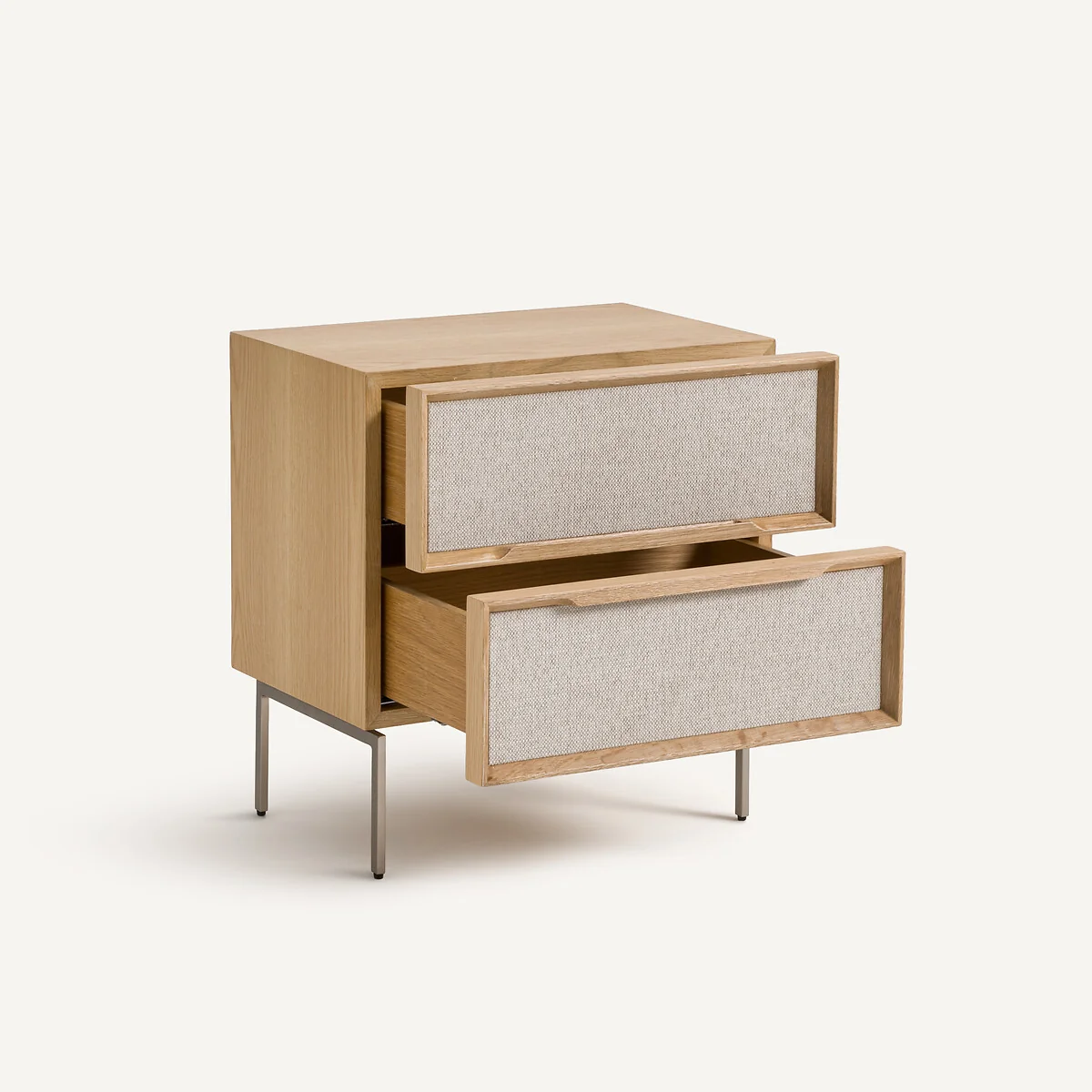 Omid Bedside Cabinet with 2 Drawers in Oak Veneer and Textured Fabric – image 4