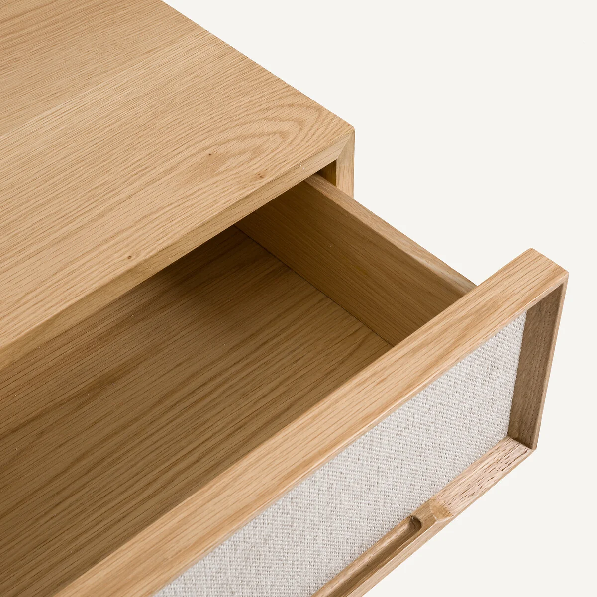Omid Bedside Cabinet with 2 Drawers in Oak Veneer and Textured Fabric – image 5