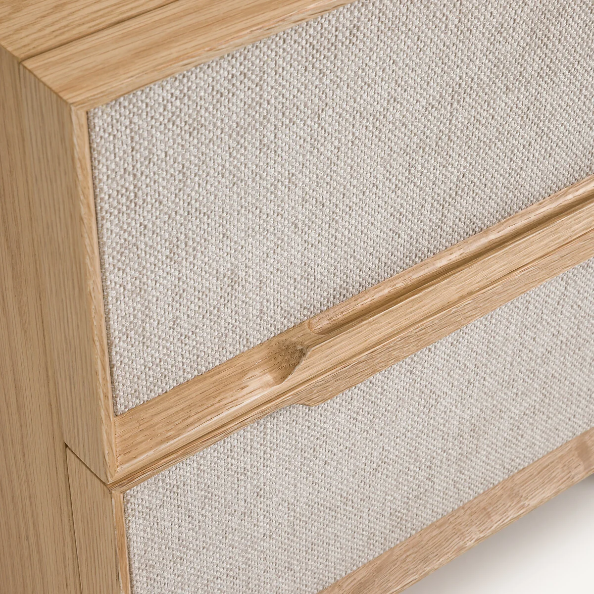 Omid Bedside Cabinet with 2 Drawers in Oak Veneer and Textured Fabric – image 7
