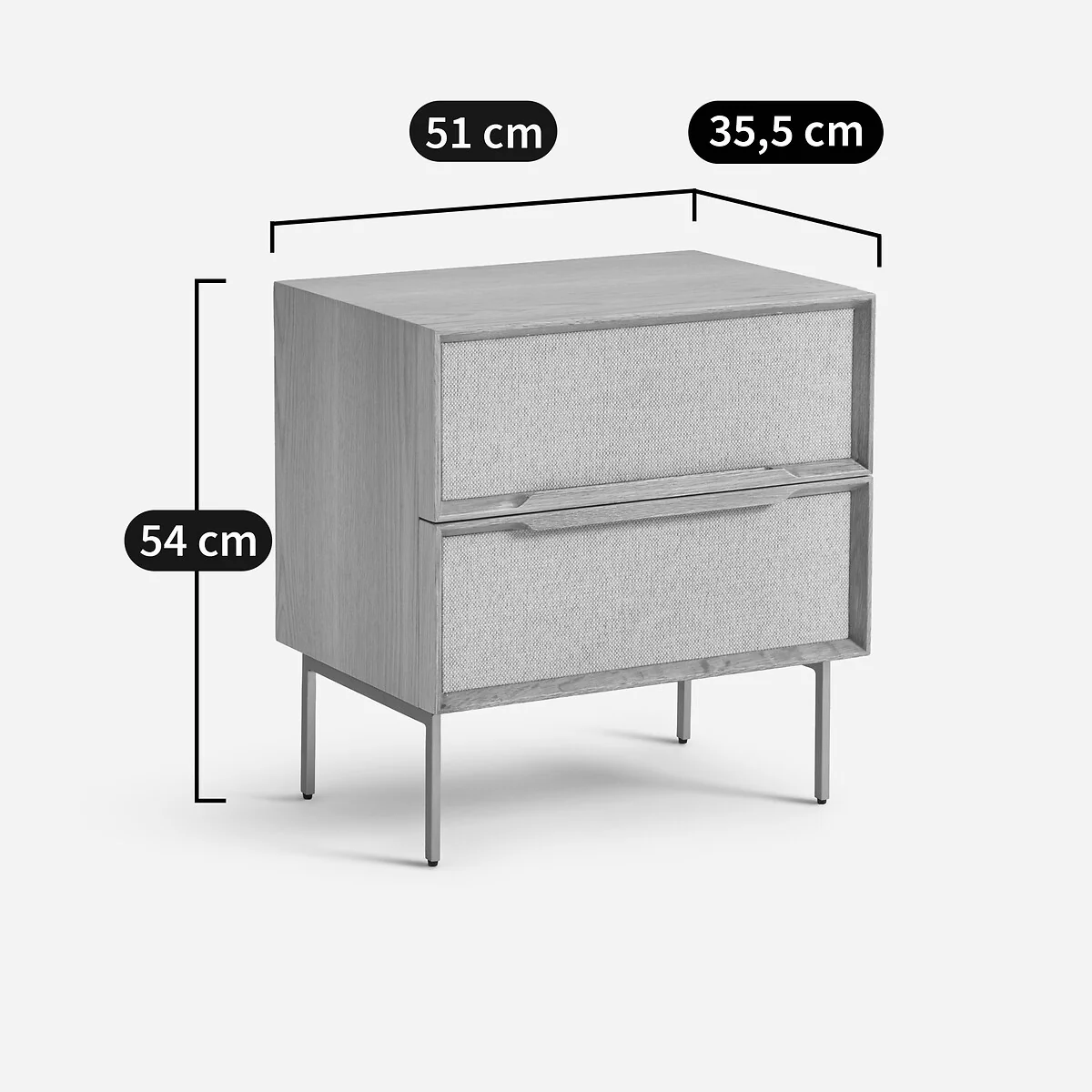 Omid Bedside Cabinet with 2 Drawers in Oak Veneer and Textured Fabric – image 8