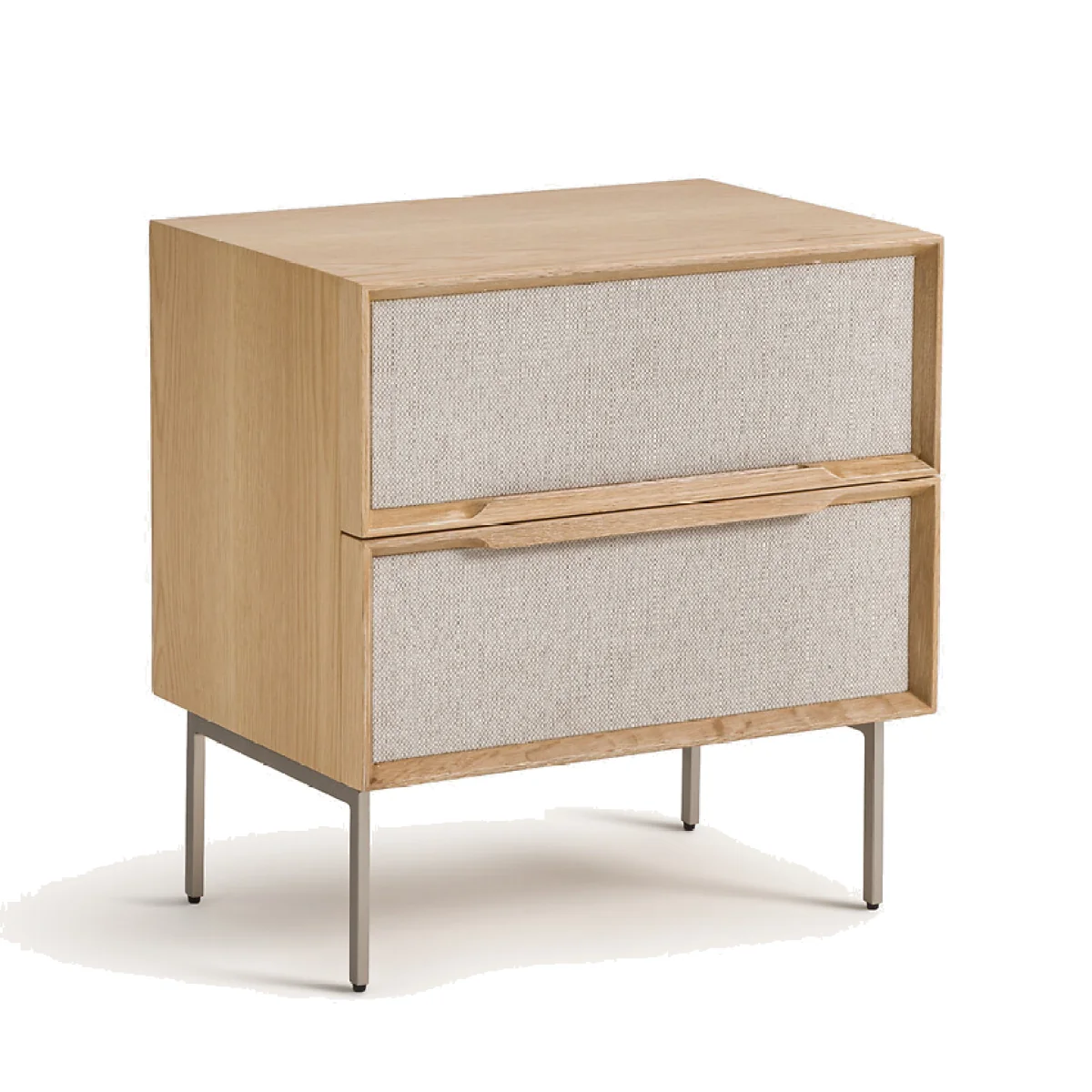 Omid Bedside Cabinet with 2 Drawers in Oak Veneer and Textured Fabric – image 1