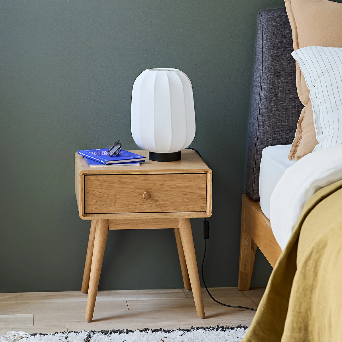 Miji 1 Drawer Oak Veneer Bedside Table – image 2