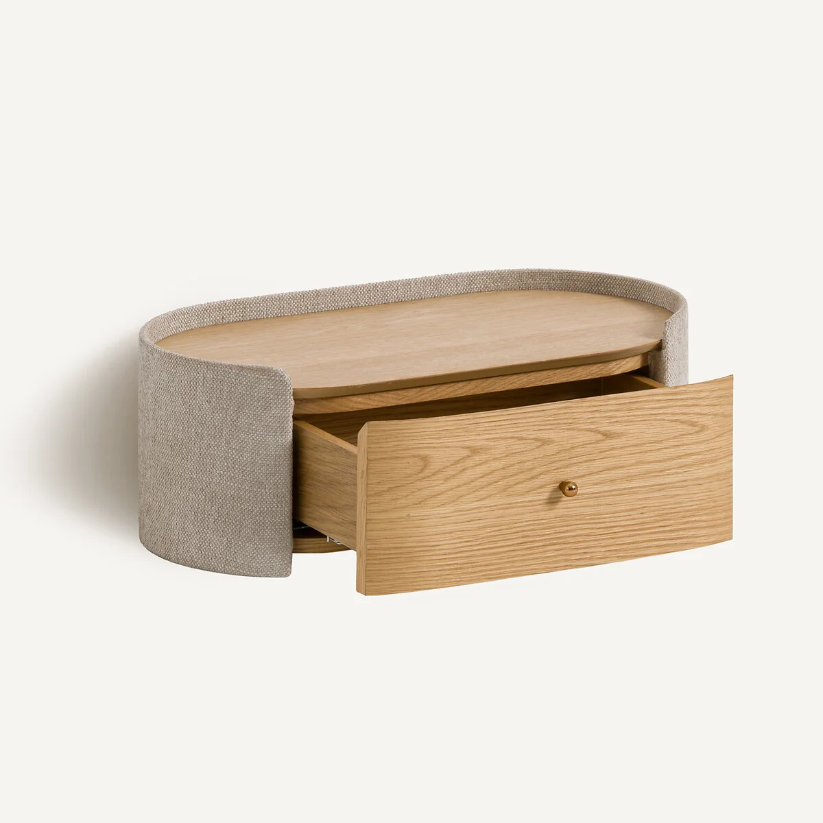 Firmo Wall-Mounted Bedside Table in Oak Veneer and Fabric – image 4