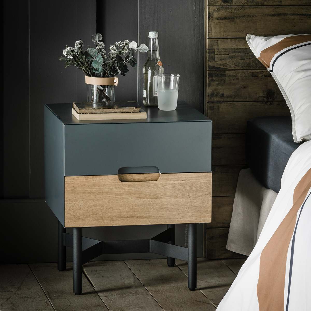 Lora 2-Drawer Retro Bedside Table – image 4