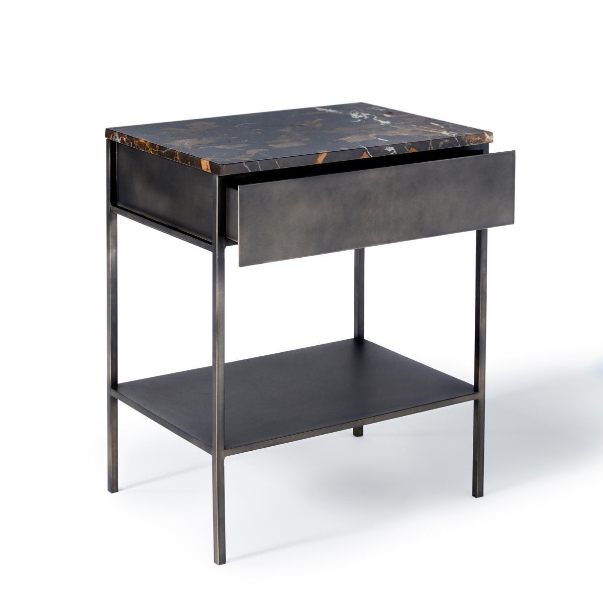 Ambrette Metal & Amber Marble Bedside Table – image 2