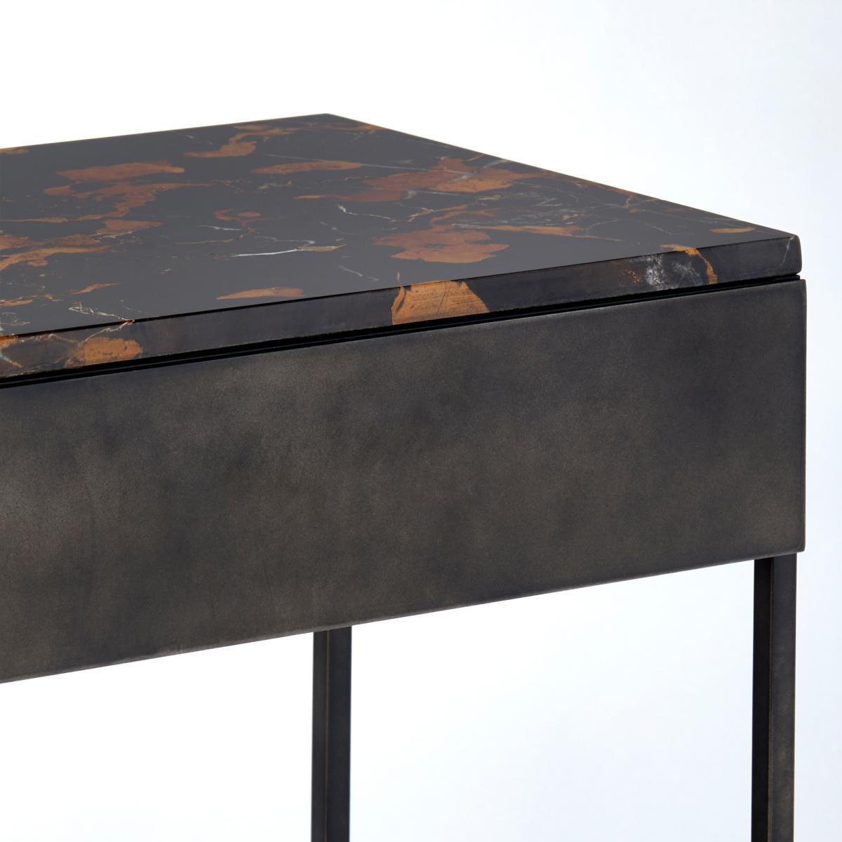 Ambrette Metal & Amber Marble Bedside Table – image 3