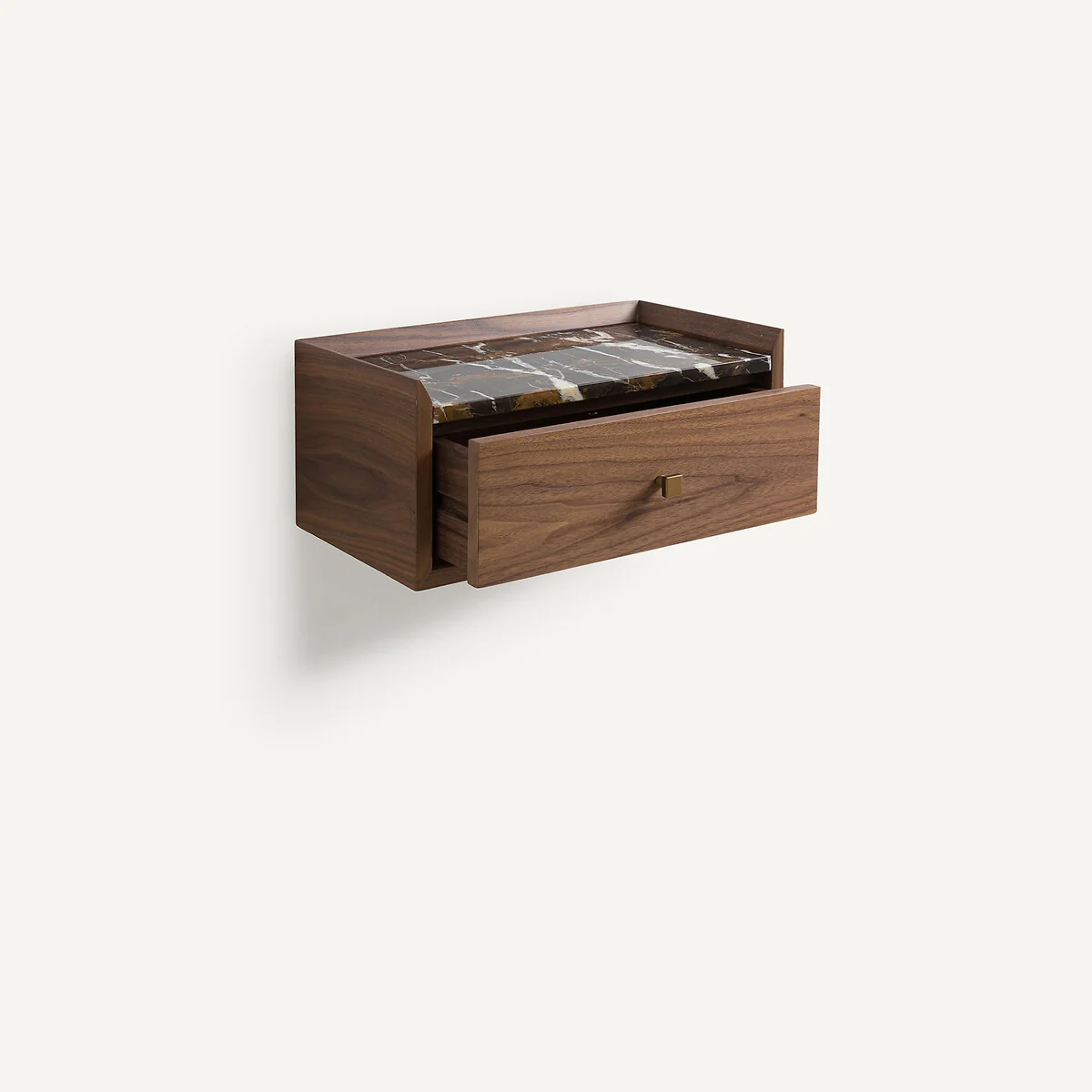 Noham Suspended Bedside Table in Walnut Veneer and Marble – image 2