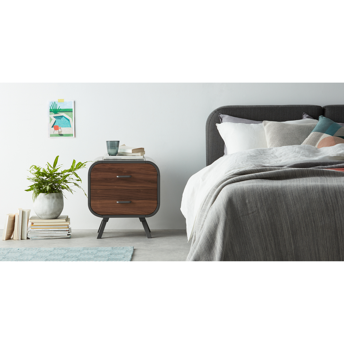 Fonteyn Bedside Table, Walnut and  Grey – image 2
