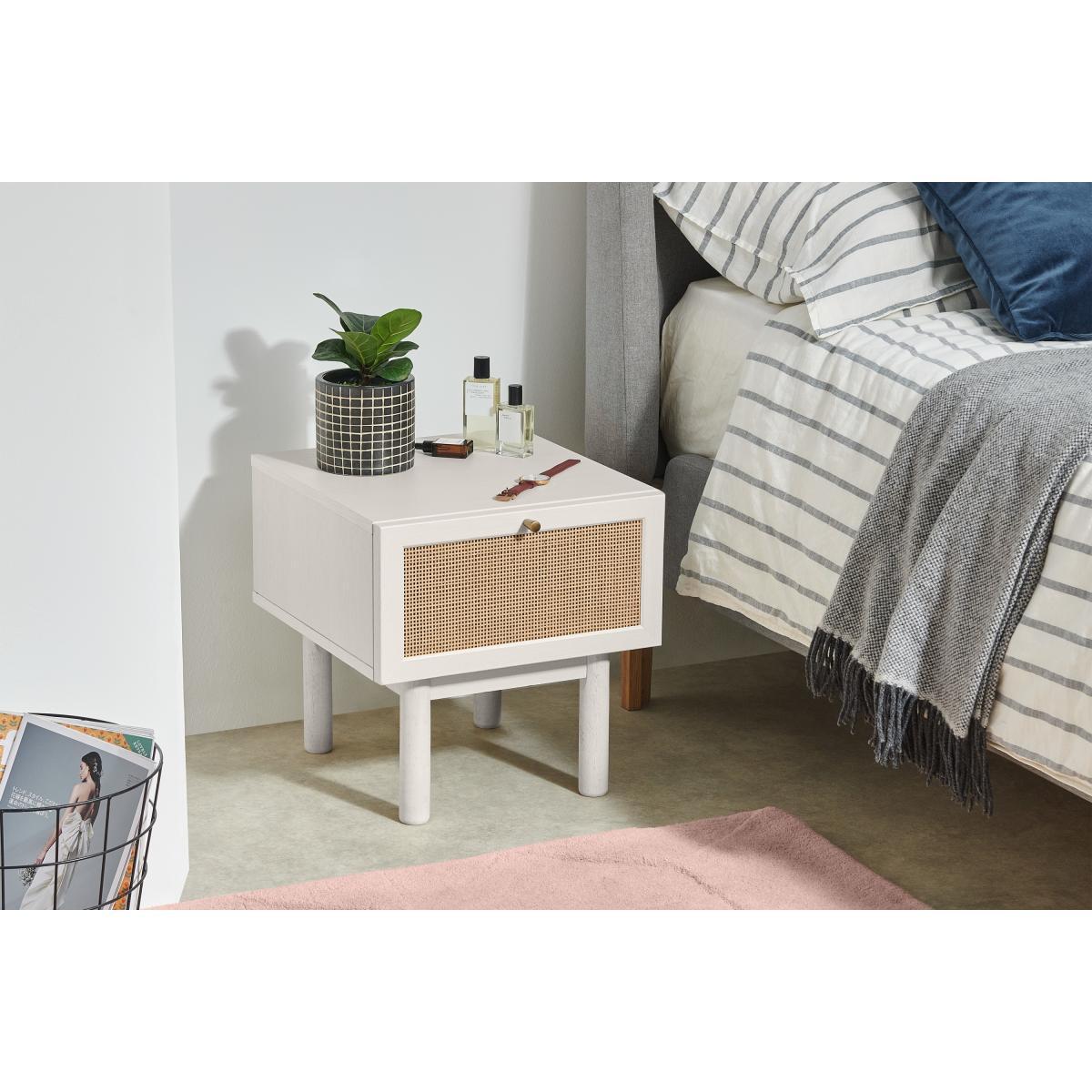 Pavia Bedside Table, Natural Rattan & White-Washed Oak Effect – image 4