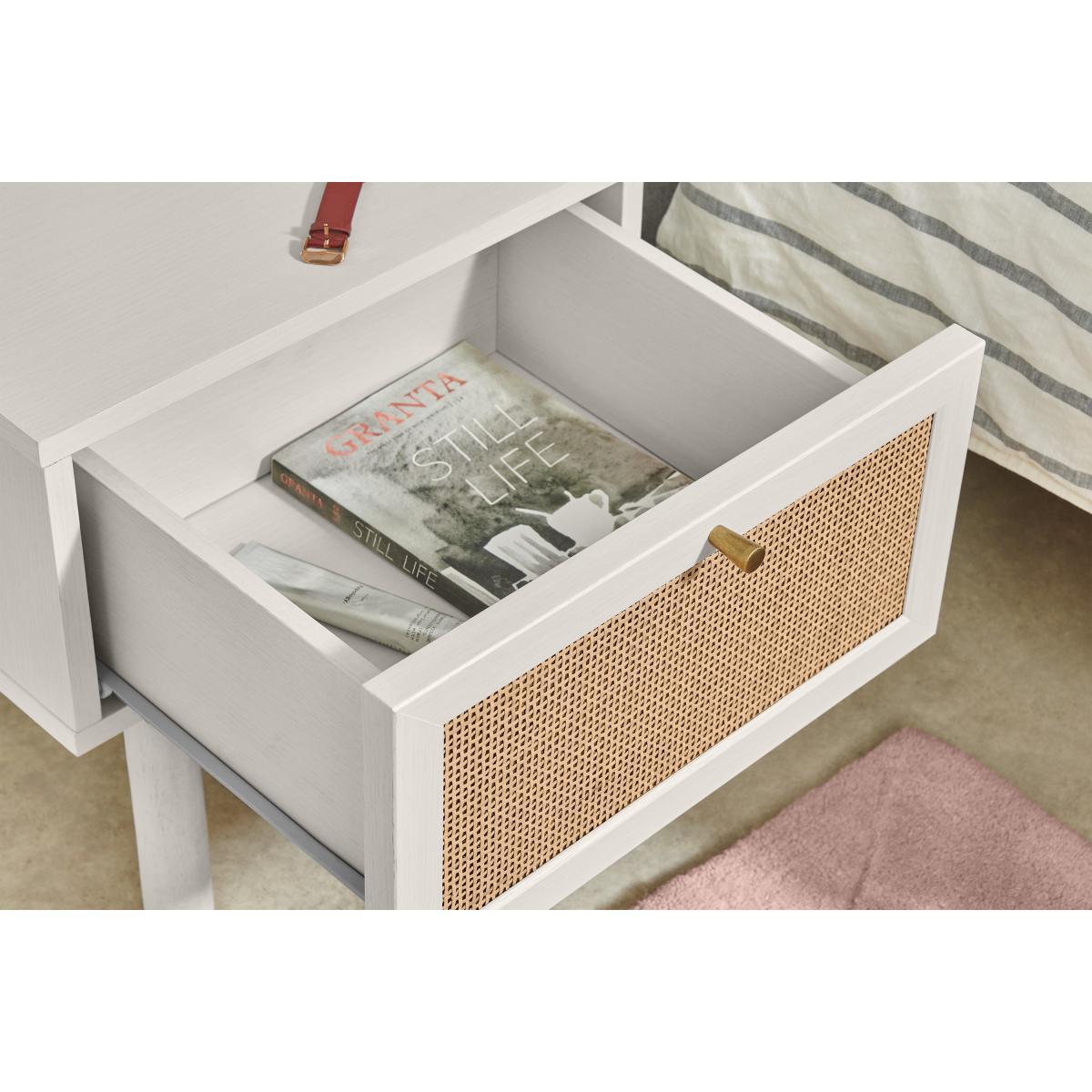 Pavia Bedside Table, Natural Rattan & White-Washed Oak Effect – image 5