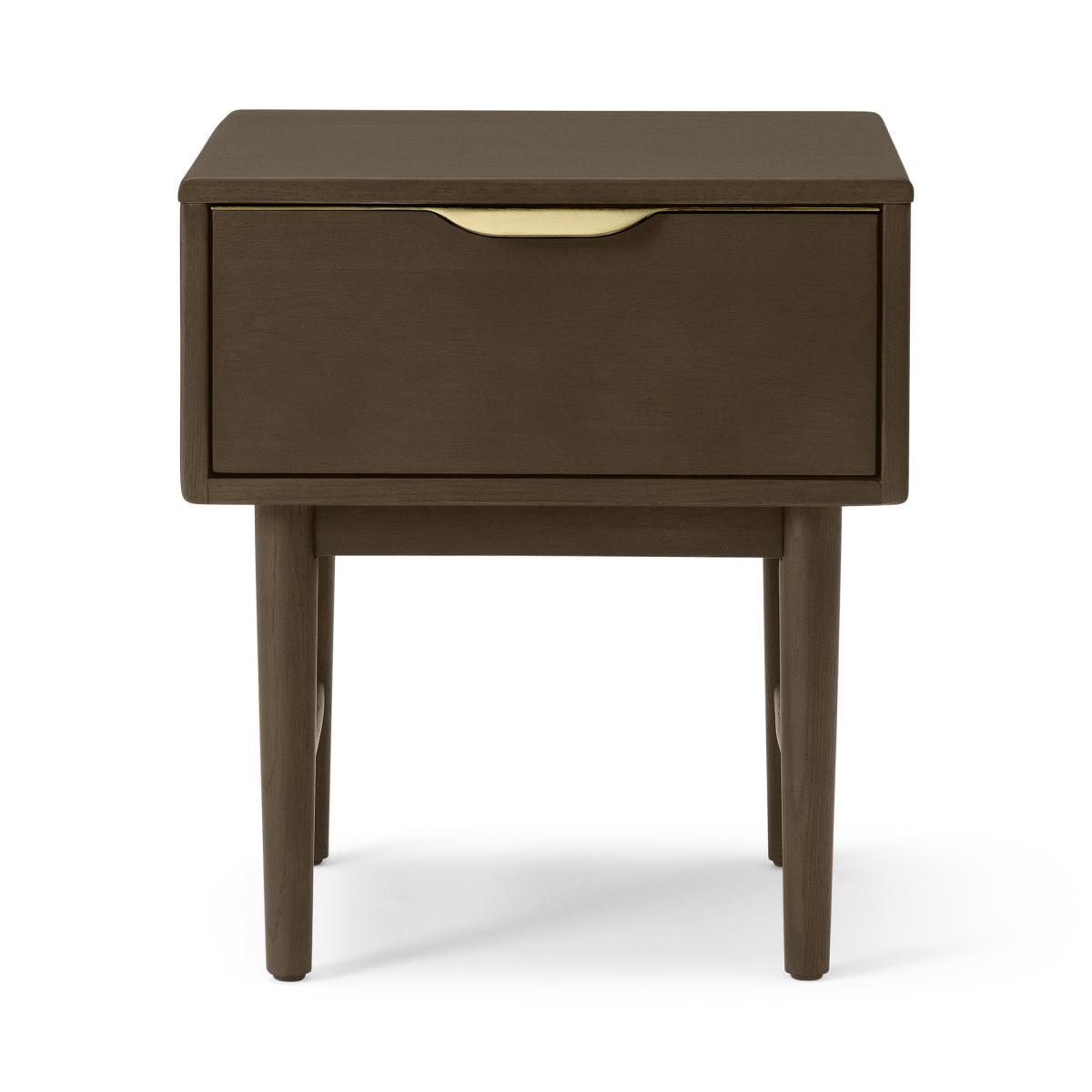 Mallory Bedside Table, Walnut Stain Oak & Brass – image 2
