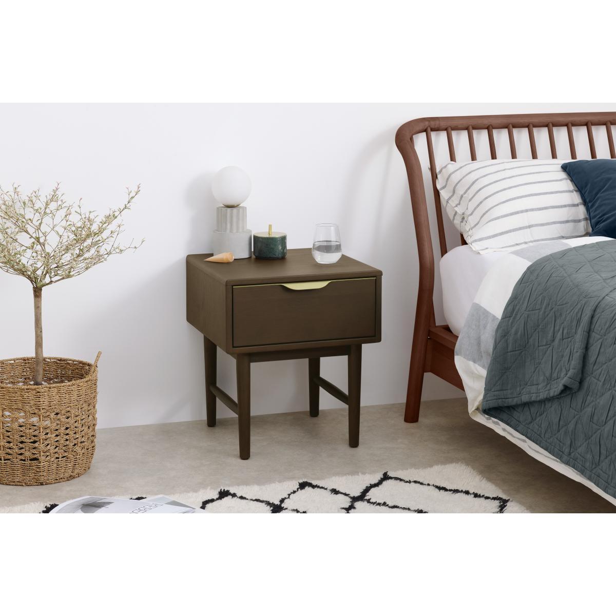 Mallory Bedside Table, Walnut Stain Oak & Brass – image 4