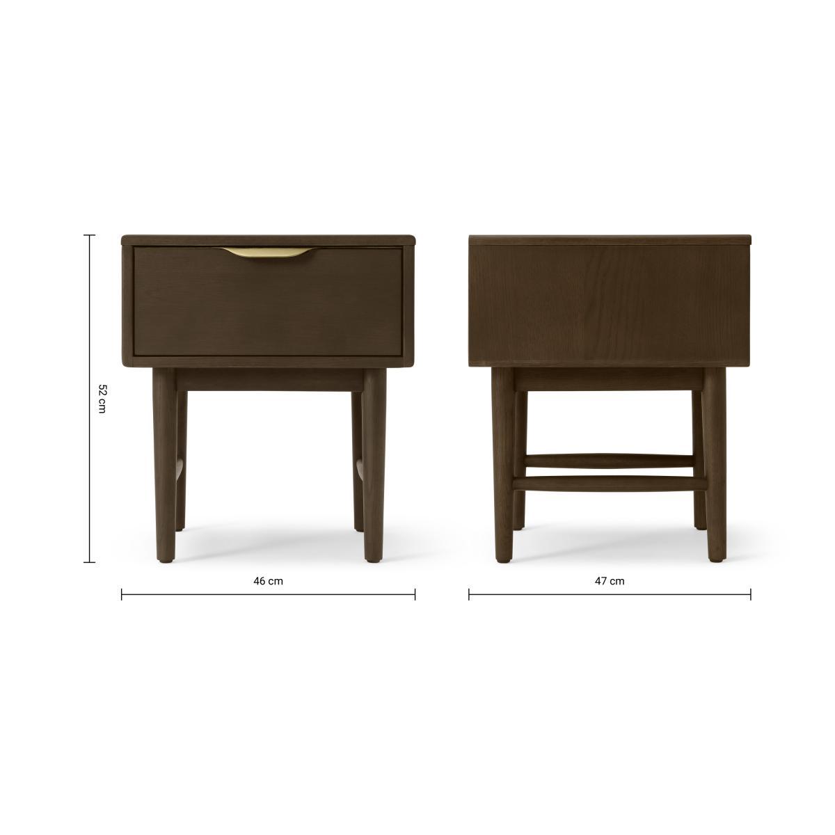 Mallory Bedside Table, Walnut Stain Oak & Brass – image 8