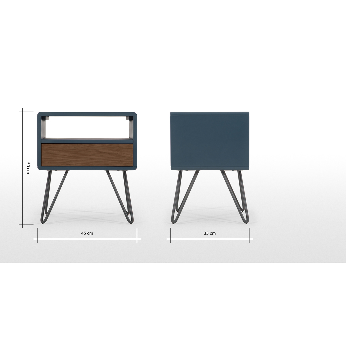 Ukan Bedside Table, Blue and Dark Stain Oak – image 3