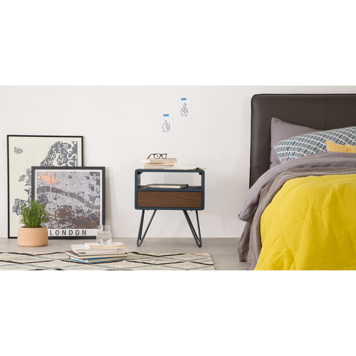 Ukan Bedside Table, Blue and Dark Stain Oak – image 4