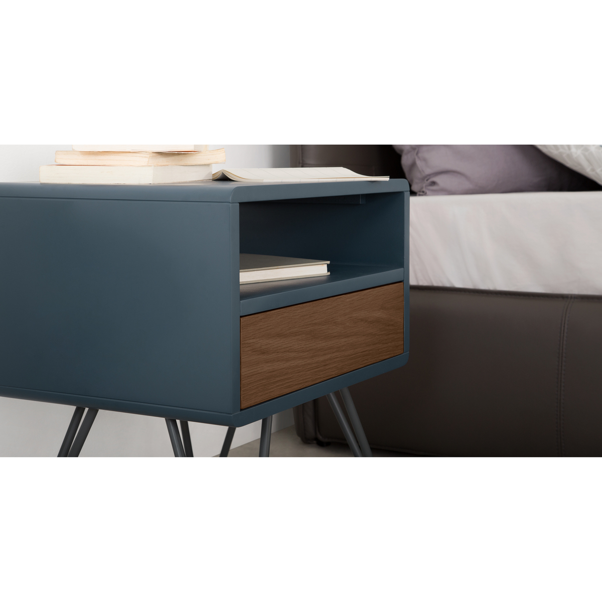 Ukan Bedside Table, Blue and Dark Stain Oak – image 7