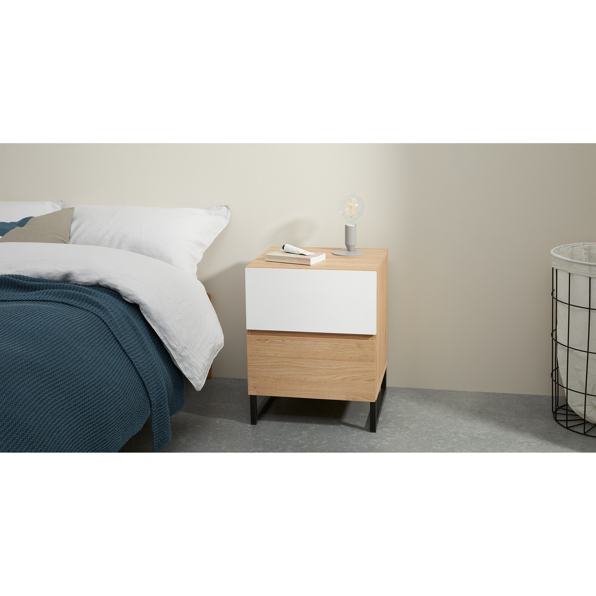 MADE Essentials Hopkins Bedside Table , Oak Effect & White – image 3