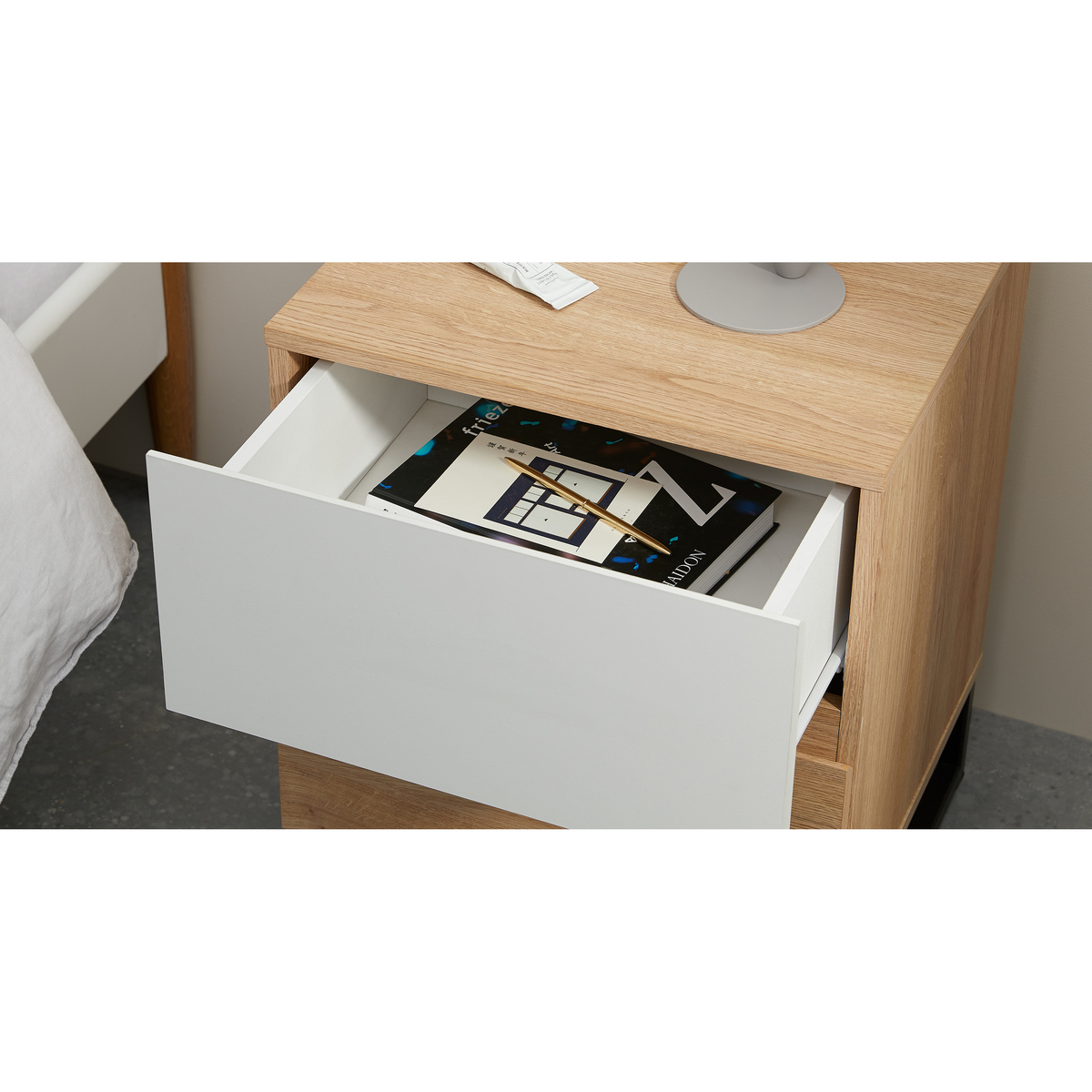MADE Essentials Hopkins Bedside Table , Oak Effect & White – image 6