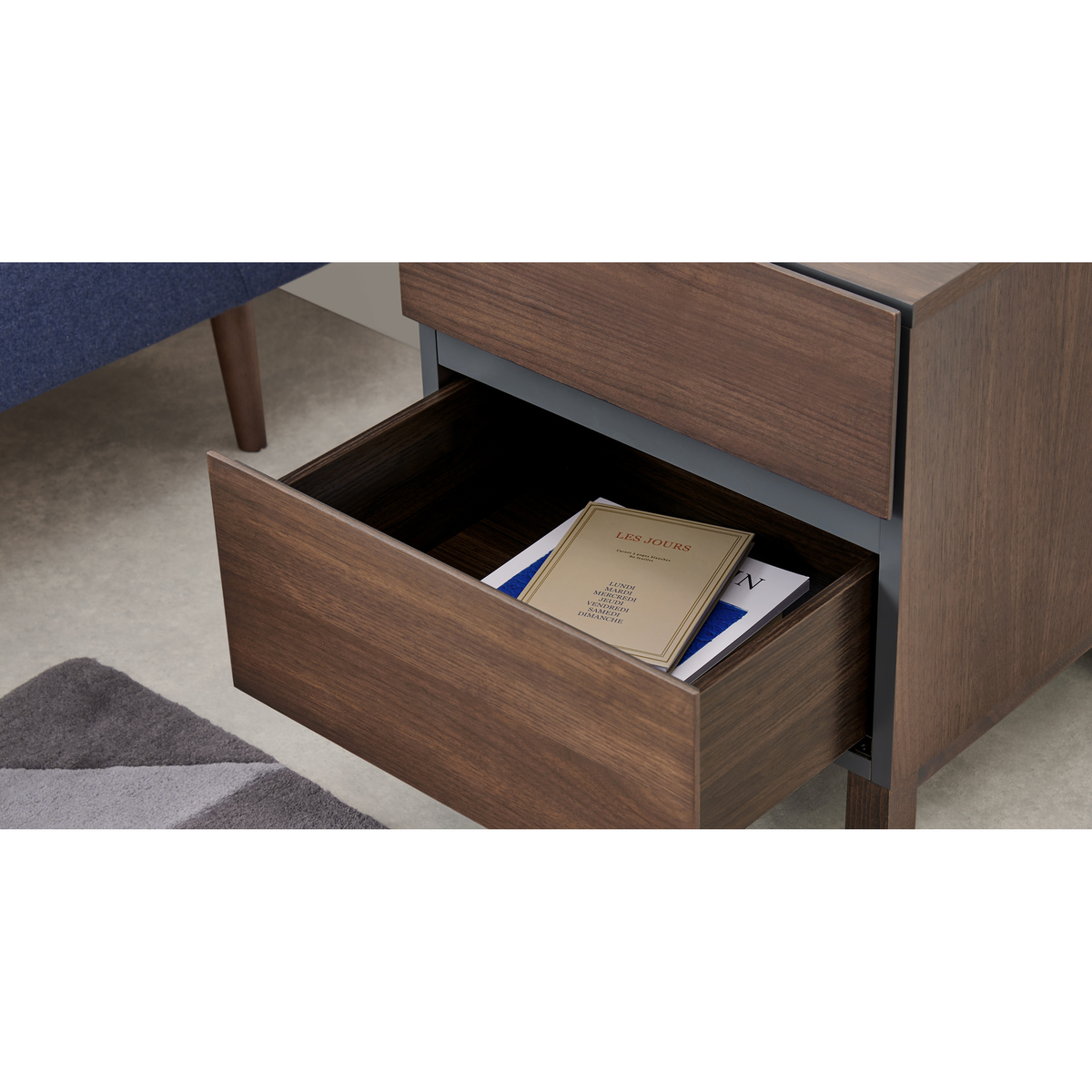 Xander Bedside Table, Walnut & Charcoal Grey – image 6