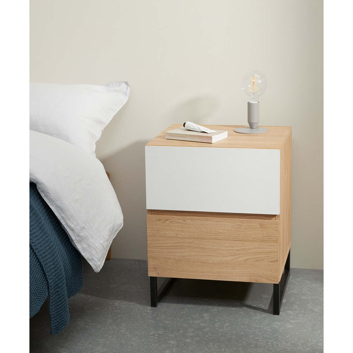 Hopkins Bedside Table , Oak Effect & White – image 3