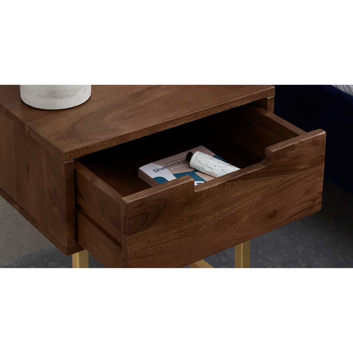 Tayma Bedside Table, Acacia Wood & Brass – image 5