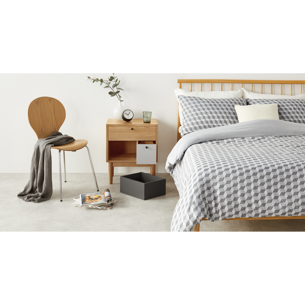 Campton Bedside Table, Oak & Grey – image 3