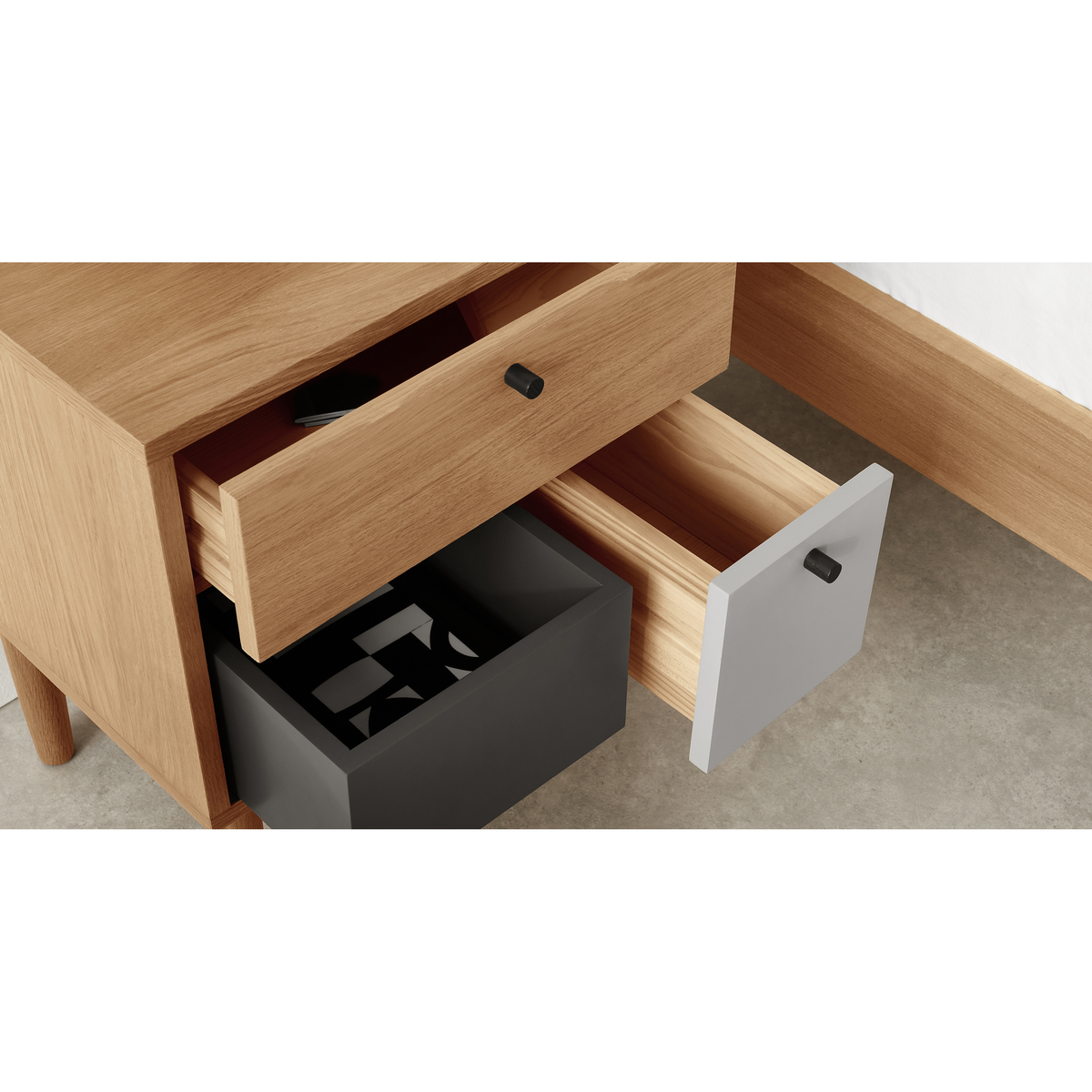 Campton Bedside Table, Oak & Grey – image 4