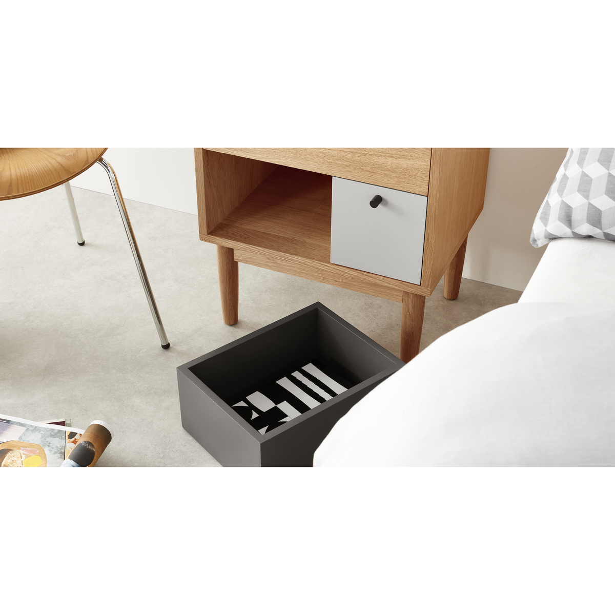 Campton Bedside Table, Oak & Grey – image 6