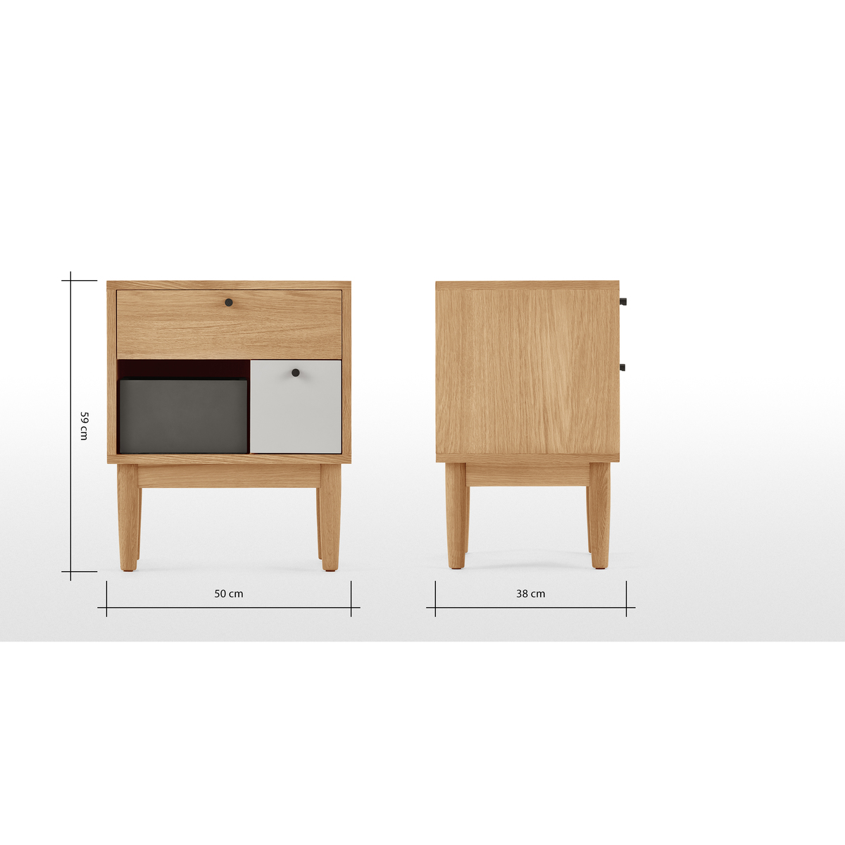 Campton Bedside Table, Oak & Grey – image 8