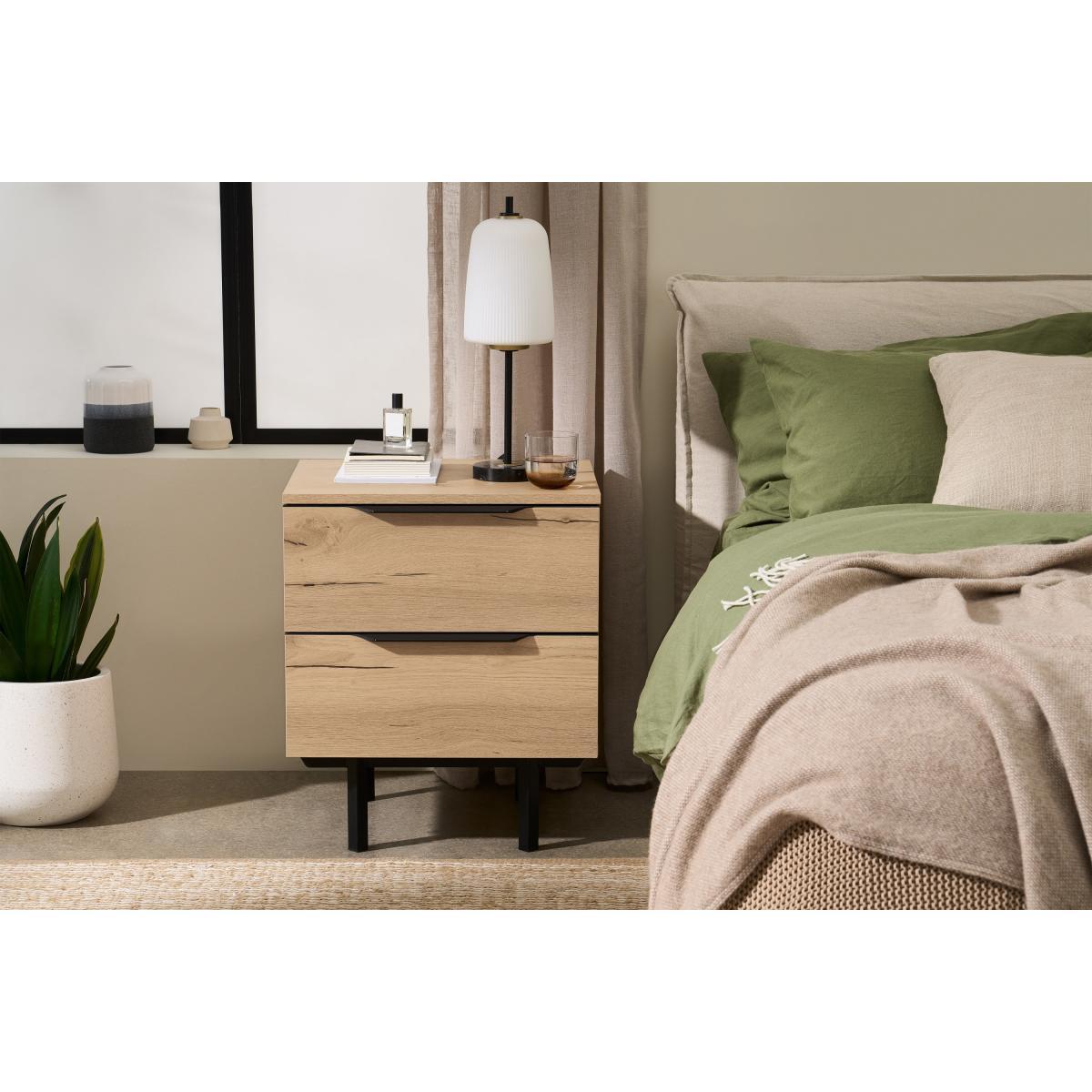 Damien Bedside Table, Oak Effect & Black – image 4