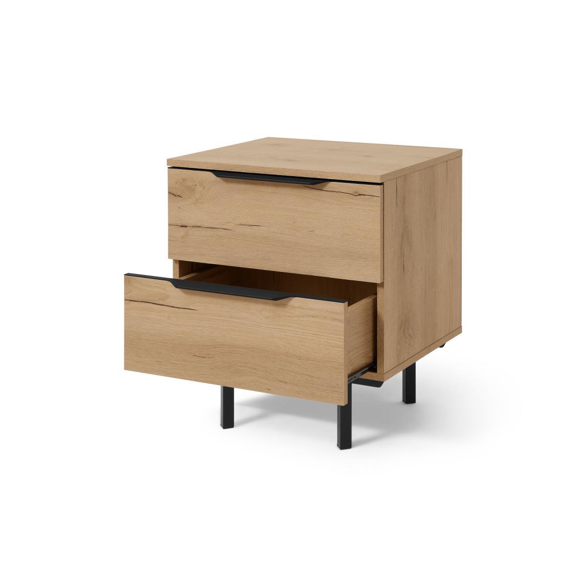 Damien Bedside Table, Oak Effect & Black – image 6