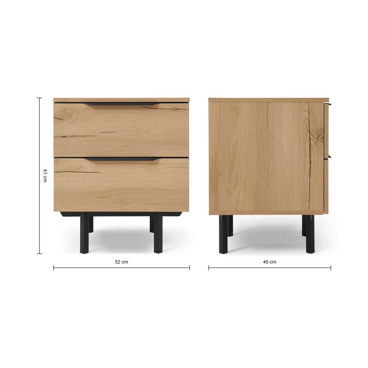 Damien Bedside Table, Oak Effect & Black – image 8