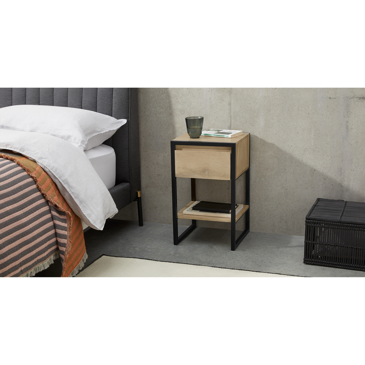 Rena Bedside table, Light Mango Wood and Black Metal – image 2