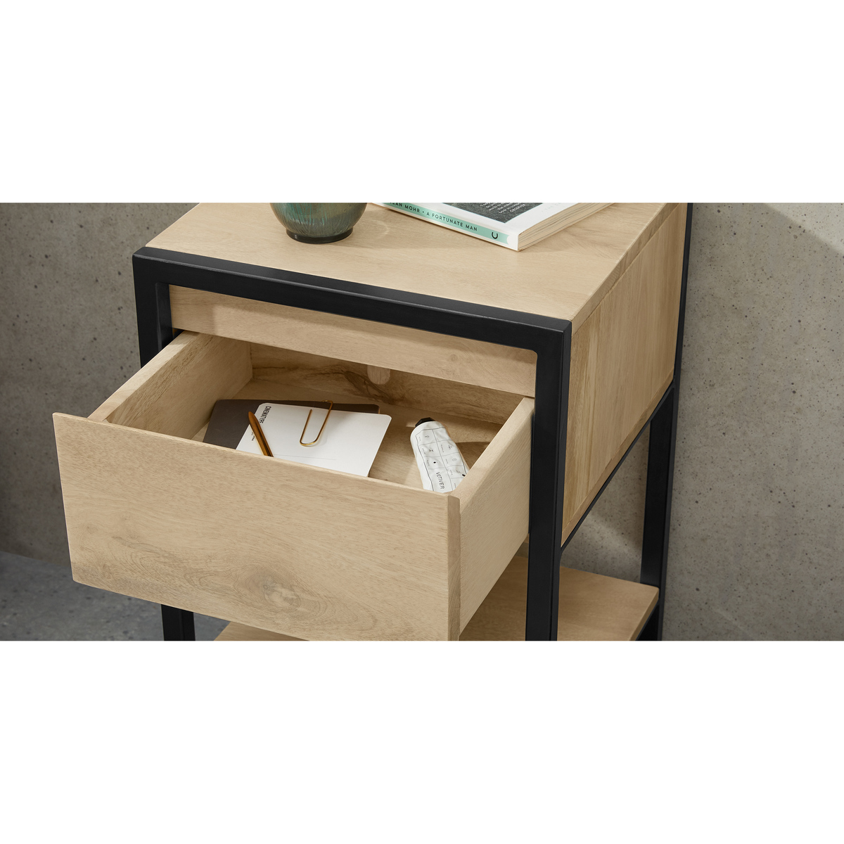 Rena Bedside table, Light Mango Wood and Black Metal – image 3